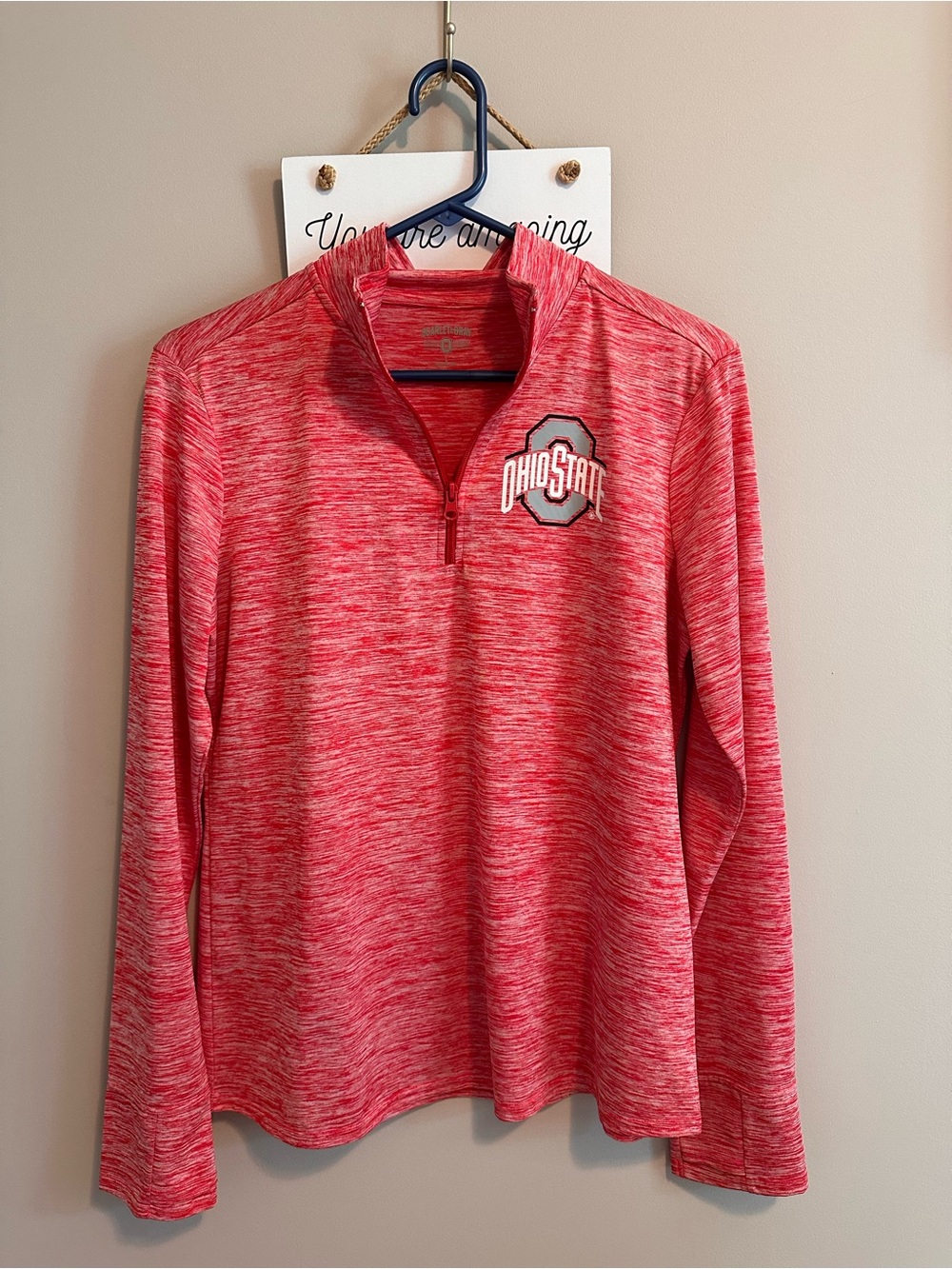 Scarlet & Gray Heathered Athletic Top in Coral Red